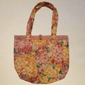 Handmade Quilted Floral Pink Bag Cottagecore Tote Button Hook Closure